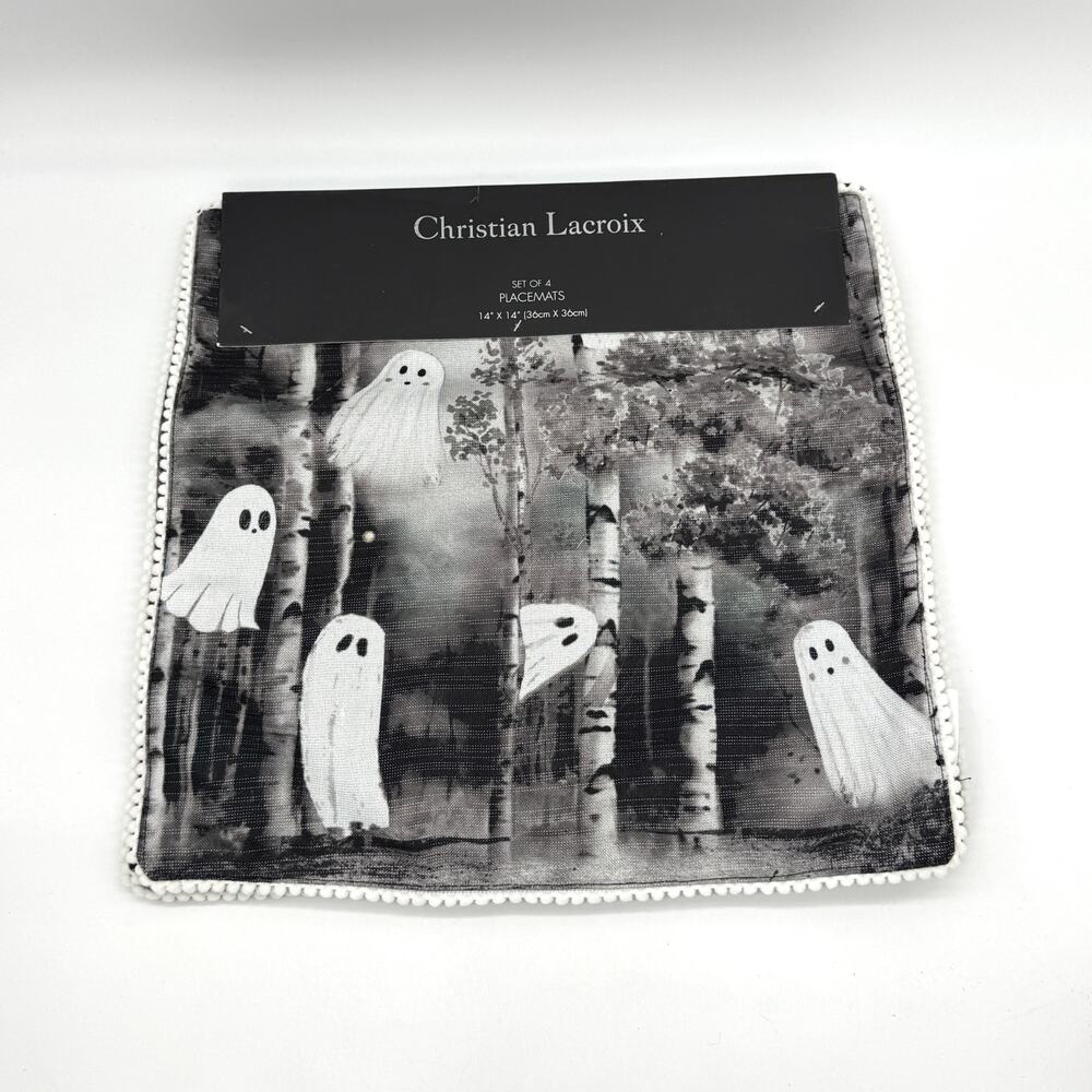 Christian Lacroix Set of 4 Ghosts In Forest Square Placemats Halloween NEW